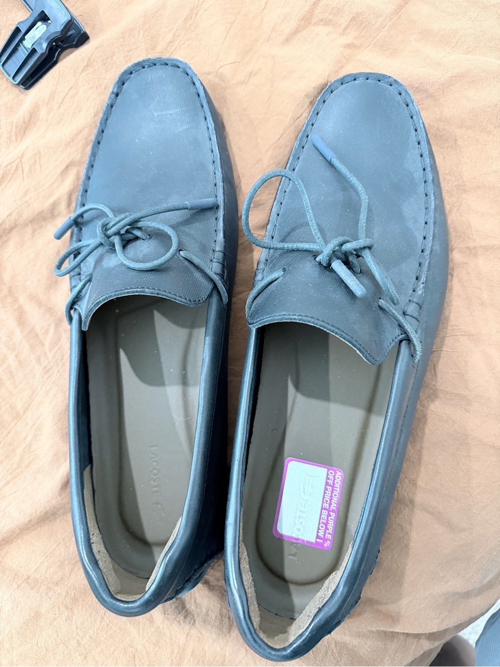 Lacoste Men's Slate Black Suede Driving Moccasins